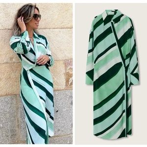 Mango Green Striped Dress